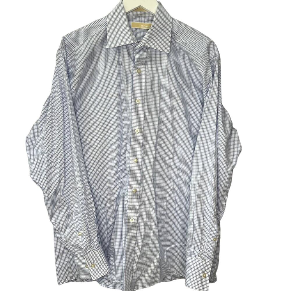 Michael Kors Long Sleeve Button Down Shirt Size 17 34/35 XL Blue White Plaid